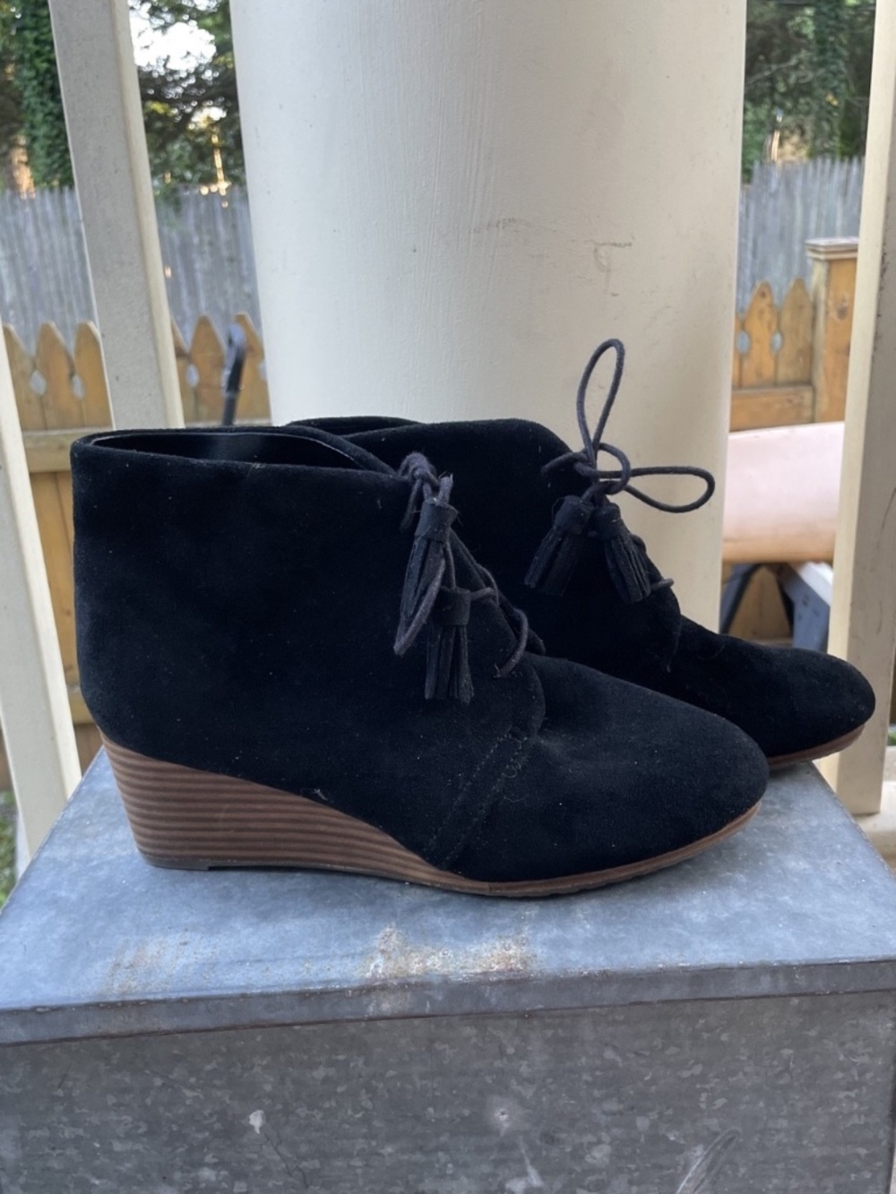 Dr. Scholls Be Energized Foam Technology Black Suede Wedge Boots Booties Size 8W